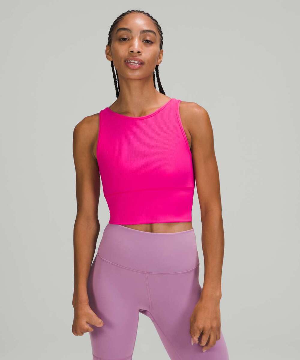 lululemon Power Pivot Training Tank Top Ribbed Crop Coral Sonic Pink Size 10 NWT